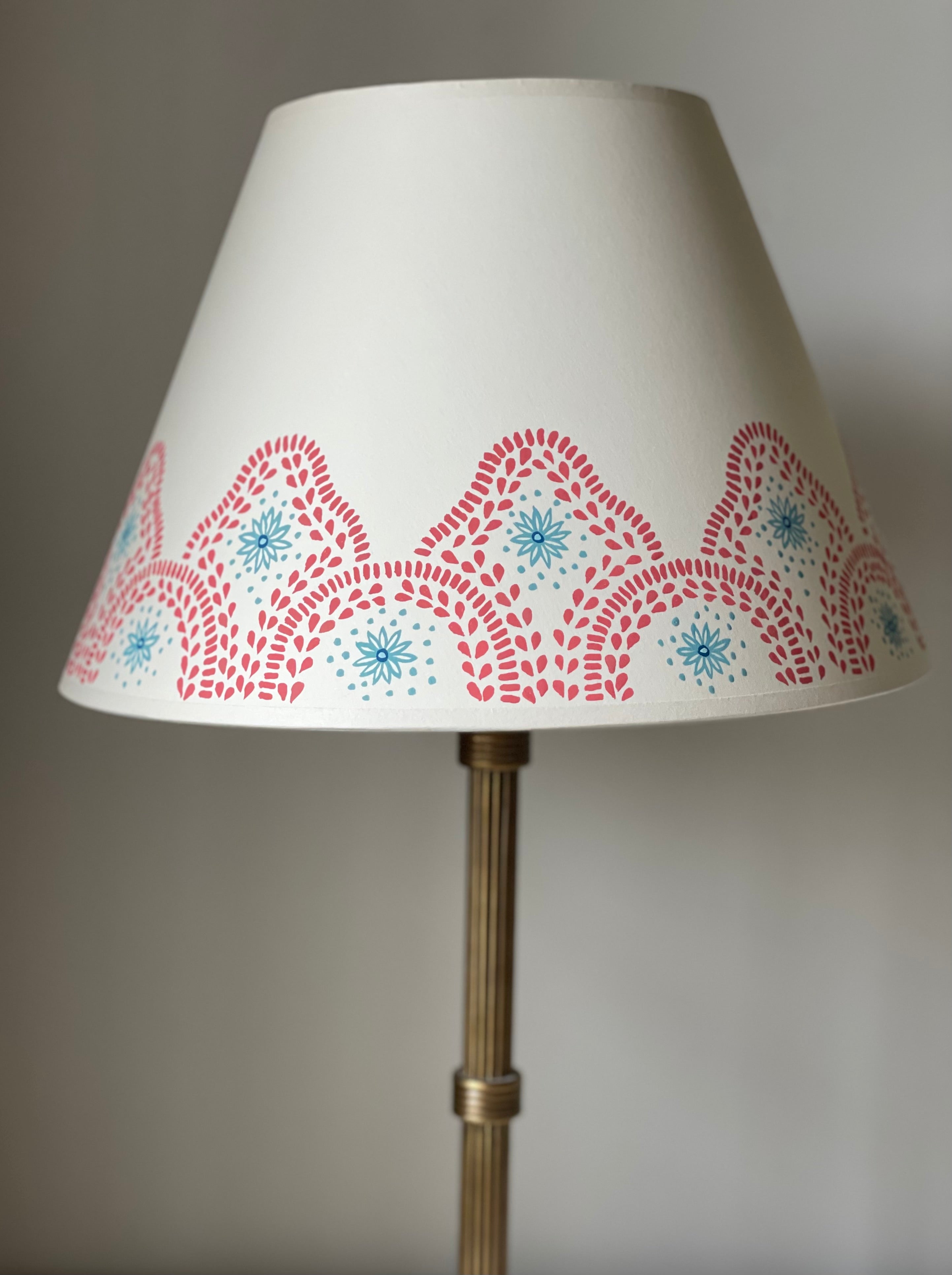 teal and coral handpainted card lampshade