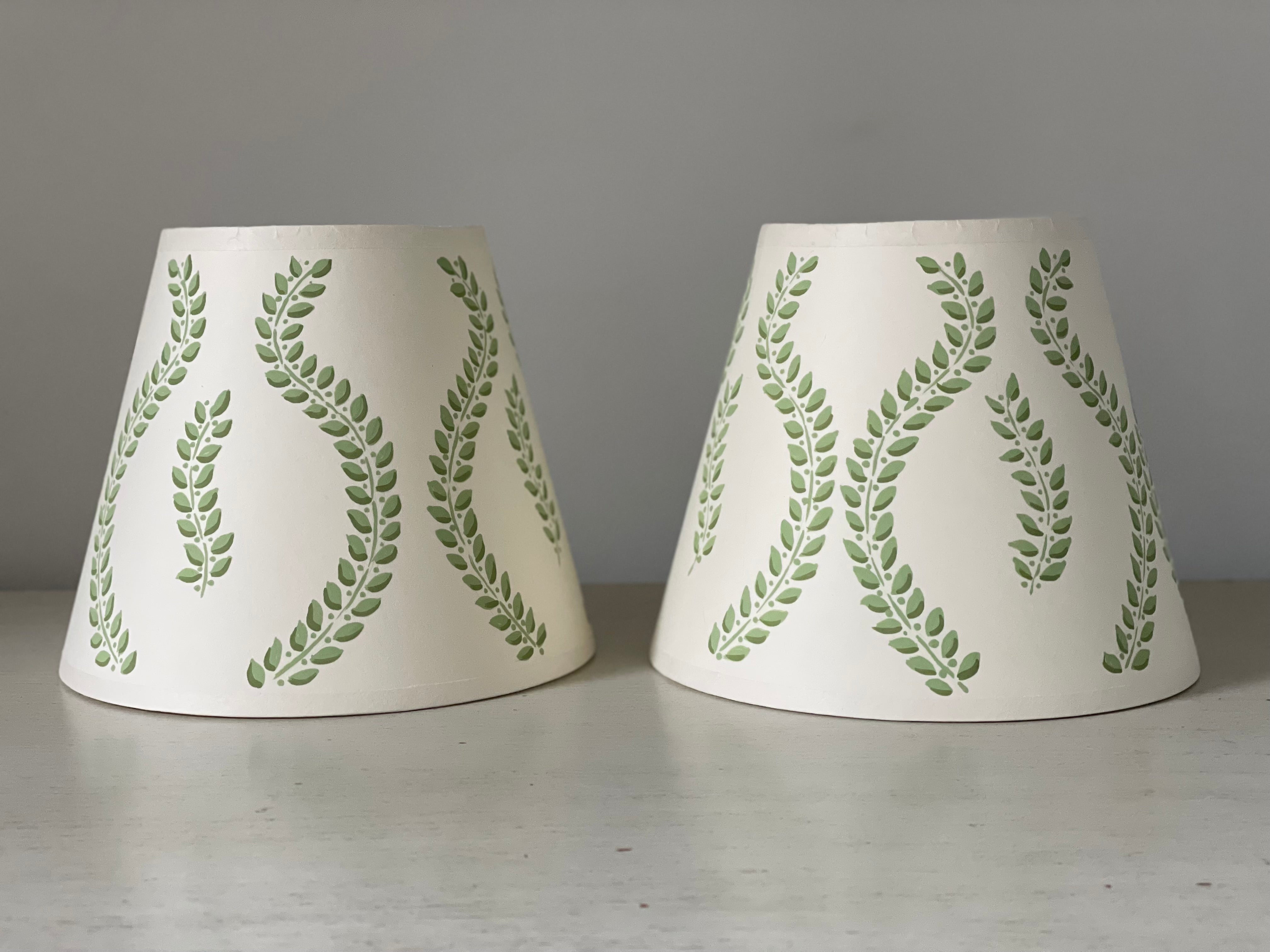 handpainted cream card shades with green leaves