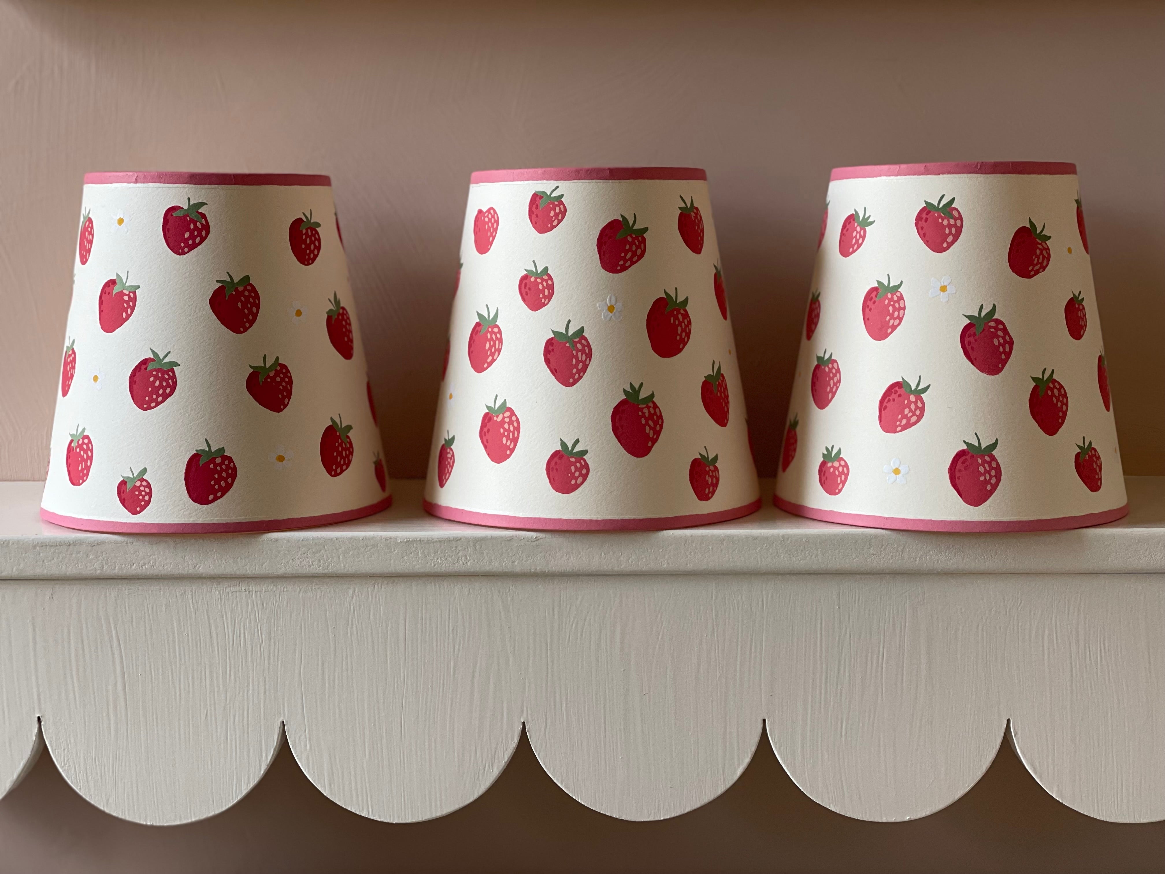 handpainted lampshades with red and pink strawberries