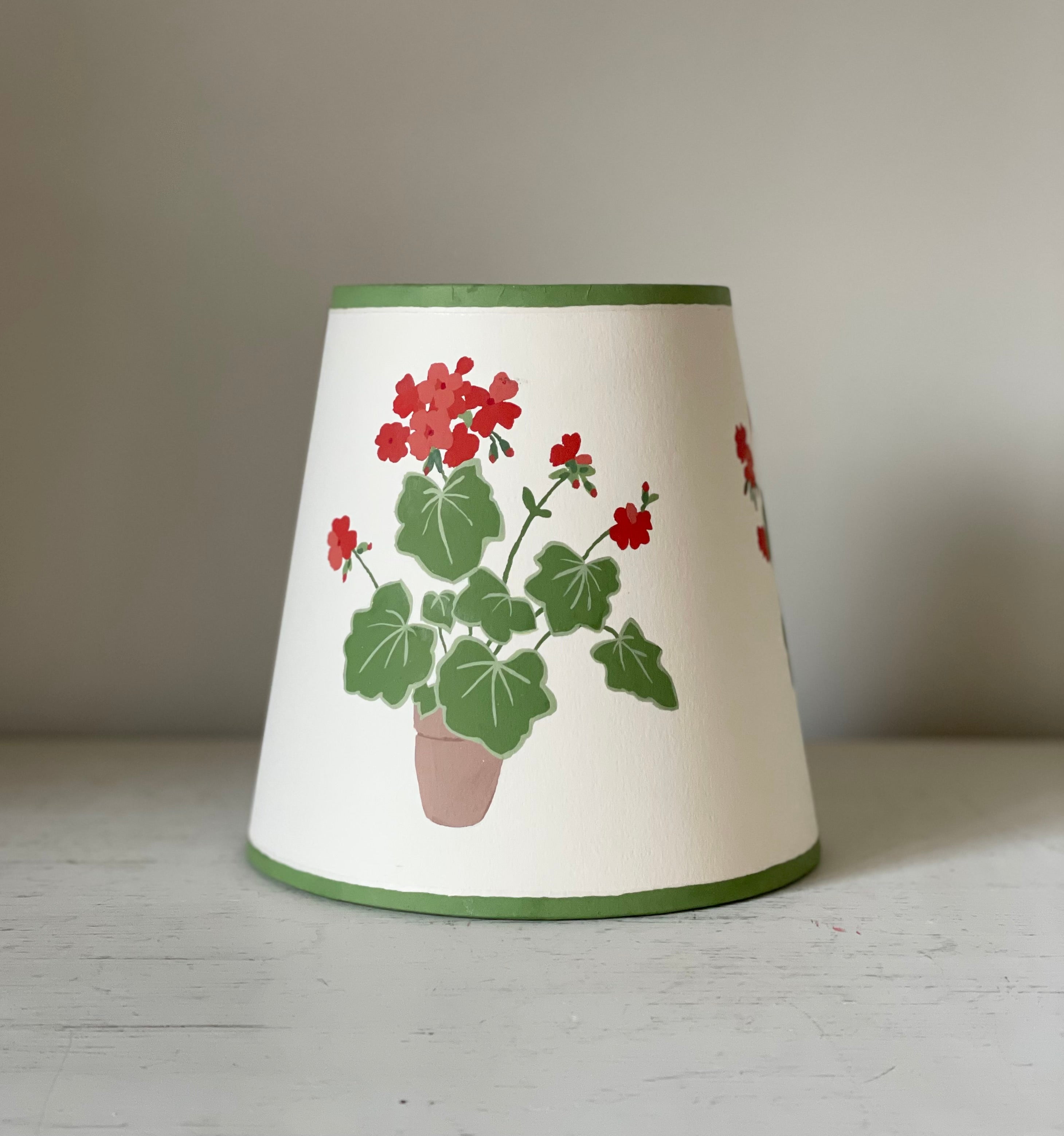 potted geraniums handpainted lampshade