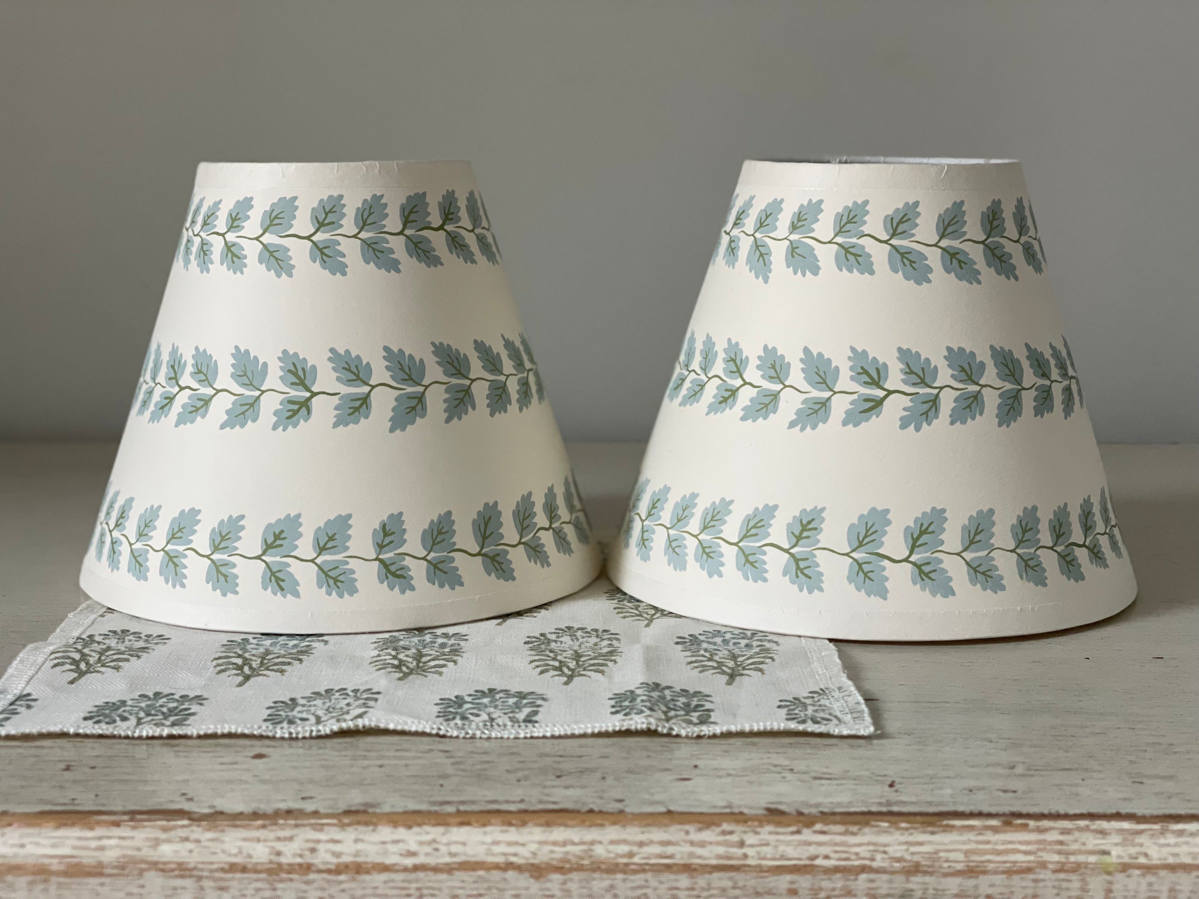 handpainted lampshade with three rows of leafy garland