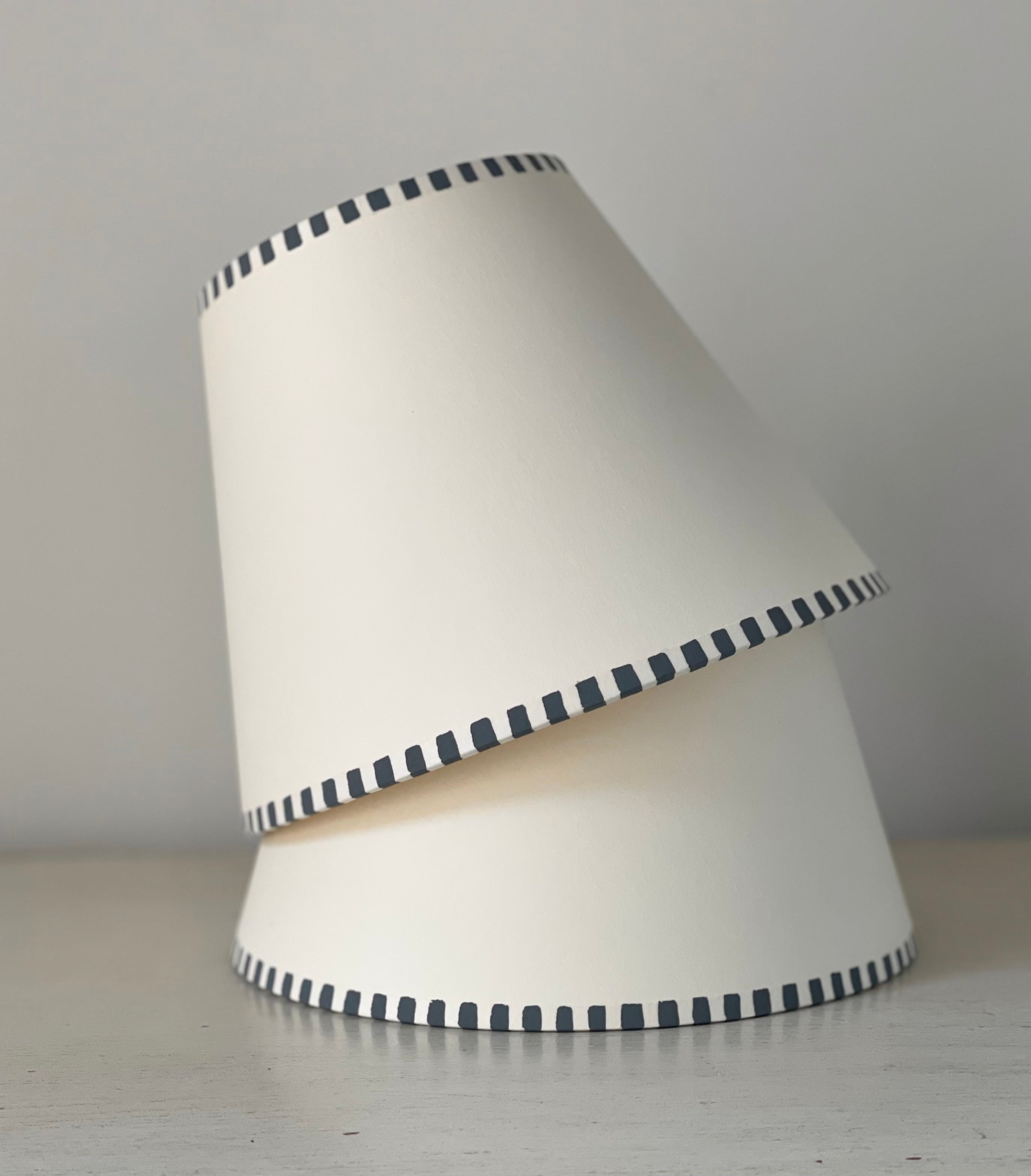 cream card lampshades with blue and white stripe handpainted border