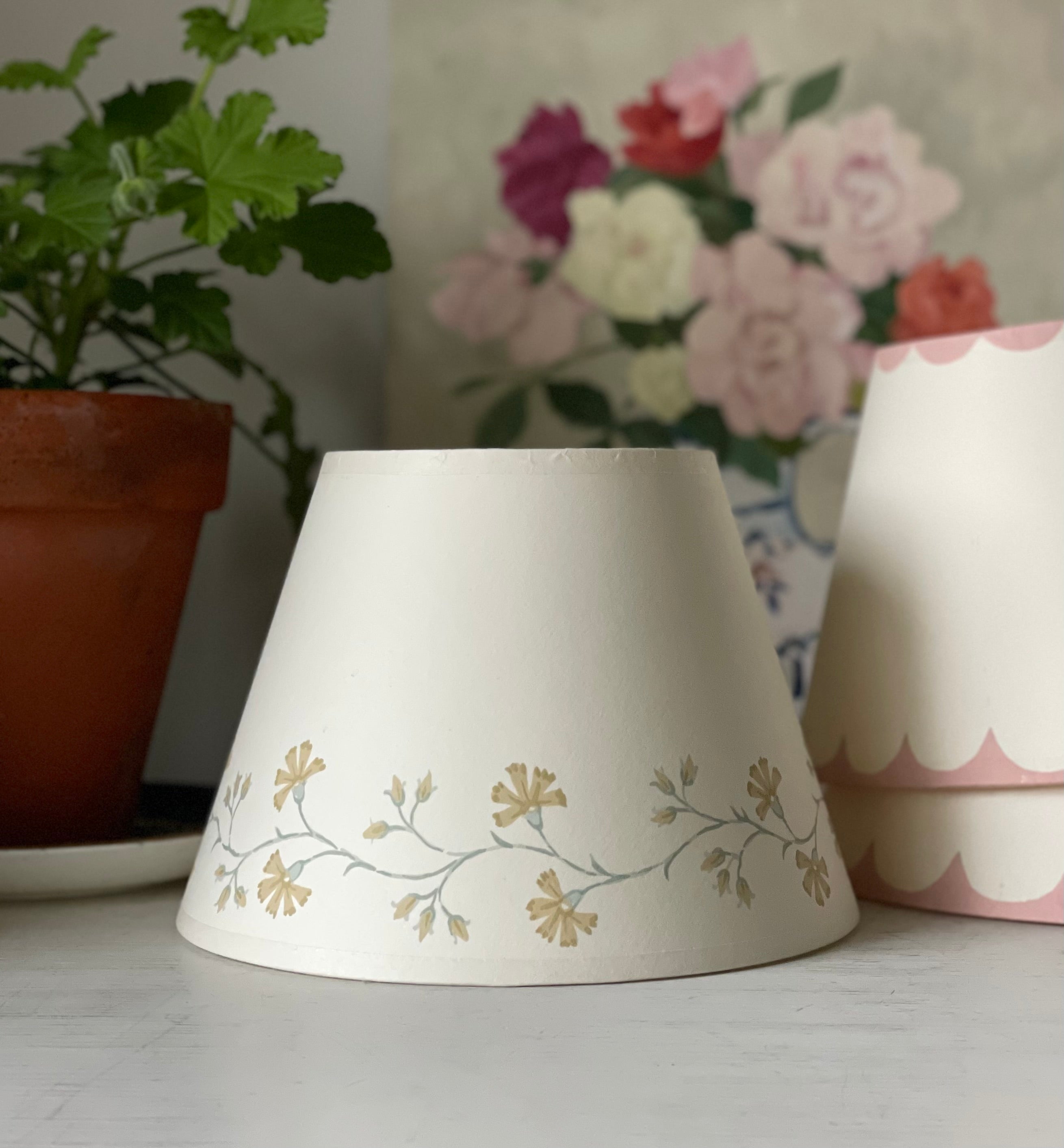 cream handpainted lampshade with yellow and blue flowers